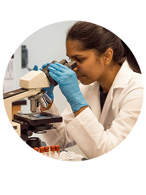 Student using a microscope